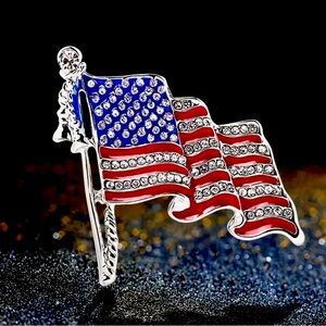 Fashionable USA American National Flag Brooch Pin with zirconias NWT